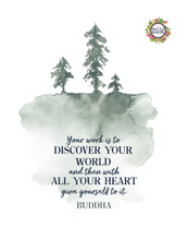 Load image into Gallery viewer, Buddha Discover Your World Quotation FREEBIE 8x10 Printable, Digital Wall Art, Room Decor, Inspirational Gift