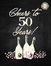 Load image into Gallery viewer, Cheers to 50 Years Milestone Birthday Digital Download Printable File Vintage Birthday Design Party Poster Design