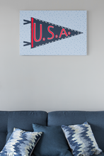 Load image into Gallery viewer, Vintage U.S.A. Pennant Printable Wall Art Digital Download Patriotic, Red White and Blue