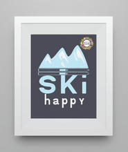 Load image into Gallery viewer, Ski Happy Mountain Printable Digital Download for Skiers Chalet Wall Decor Ski Gift