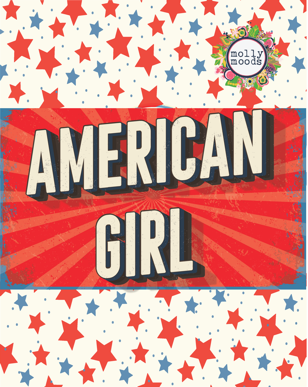 American Girl Printable Wall Art Digital Download  for Patriotic Vibe, 4th of July