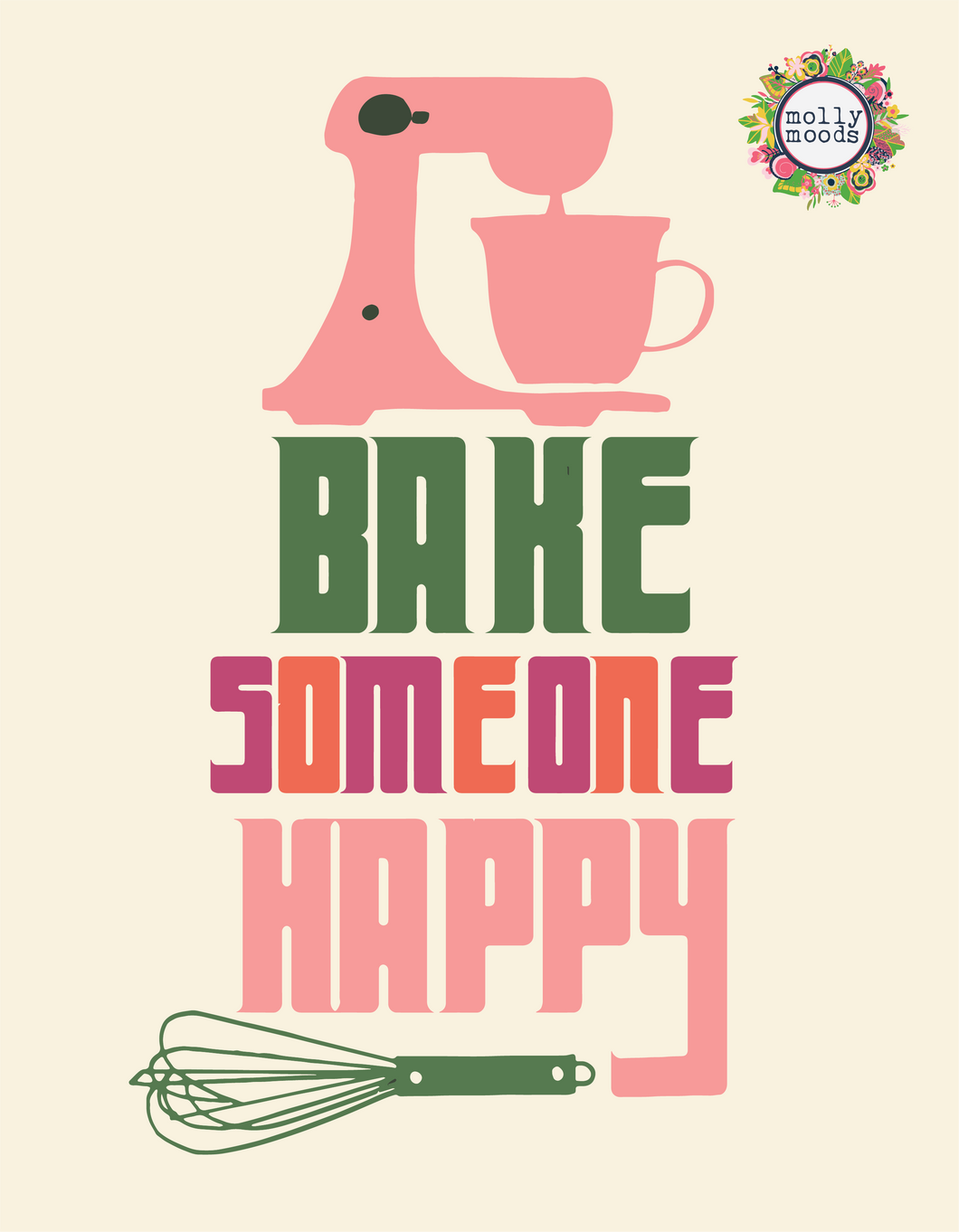 Bake Someone Happy Vintage Printable Digital Download for Kitchen, Bakers