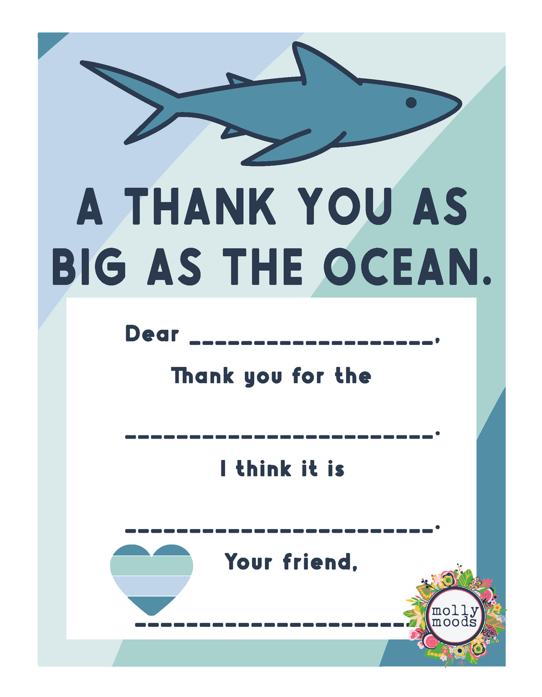 Kids Shark Themed Custom Thank You FREEBIE Digital Download Printable Grateful Kids