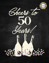 Load image into Gallery viewer, Cheers to 50 Years Milestone Birthday Digital Download Printable File Vintage Birthday Design Party Poster Design
