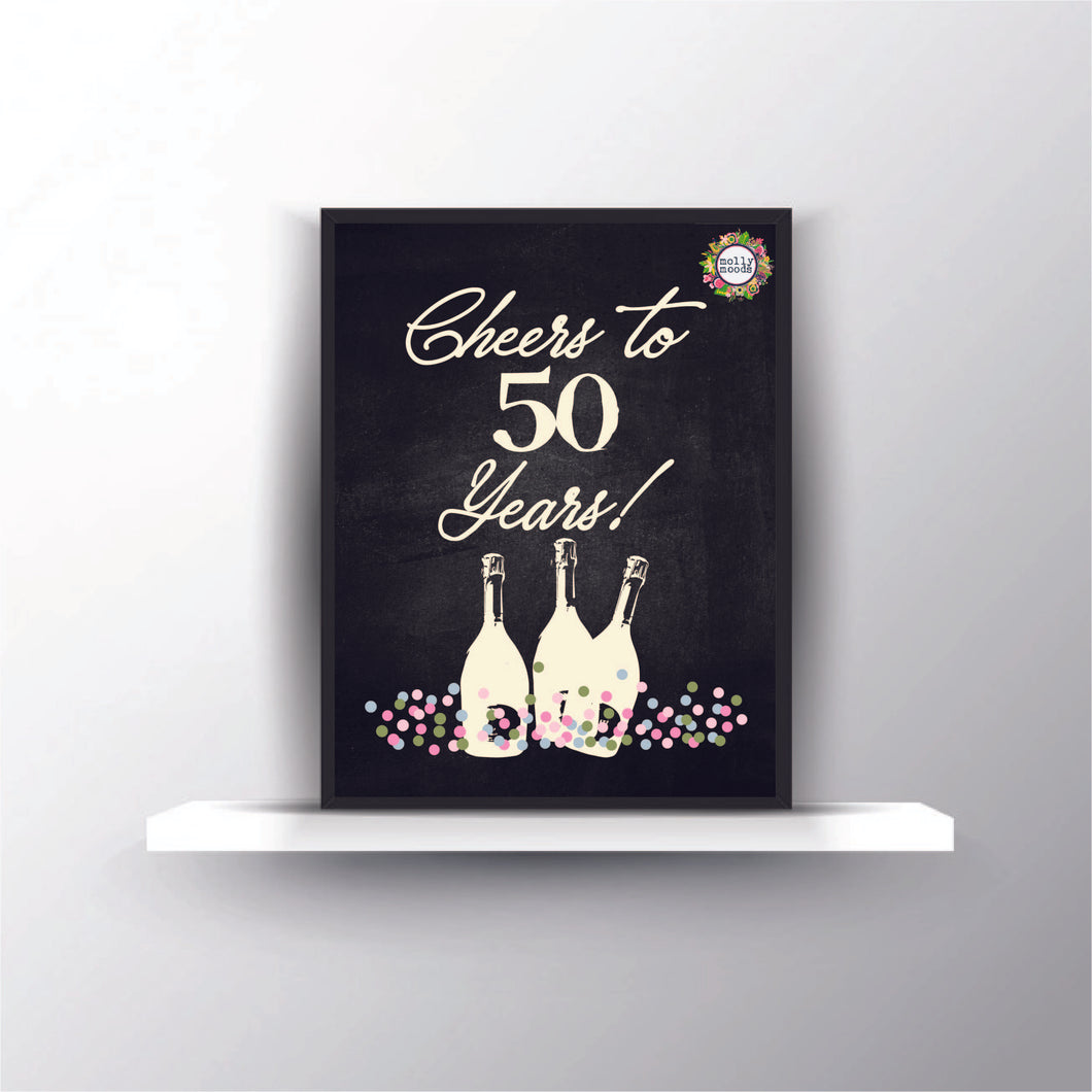 Cheers to 50 Years Milestone Birthday Digital Download Printable File Vintage Birthday Design Party Poster Design