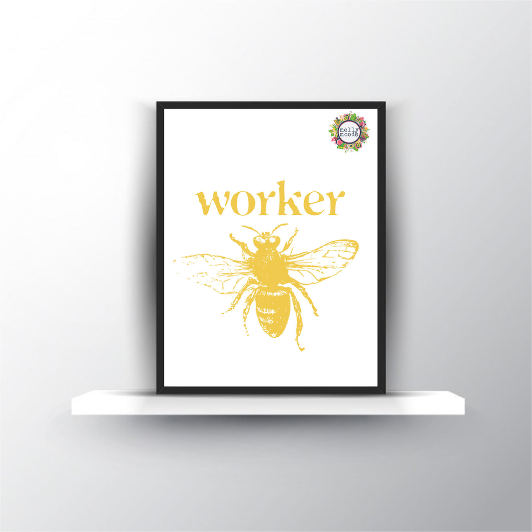 Worker Bee In Mustard Yellow Printable Digital Download Office Wall Art