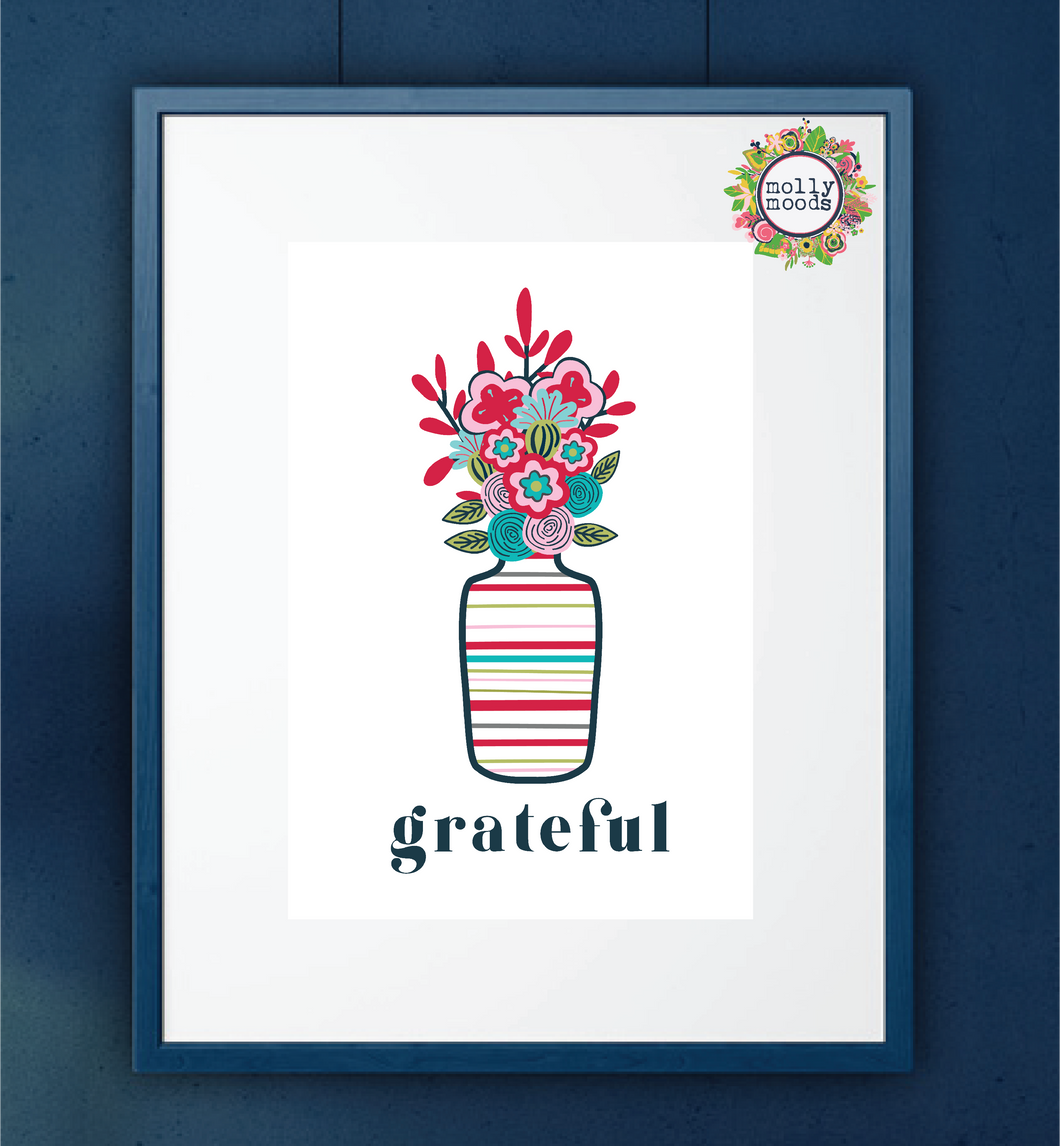 Grateful Flowers Printable Wall Art Digital Download