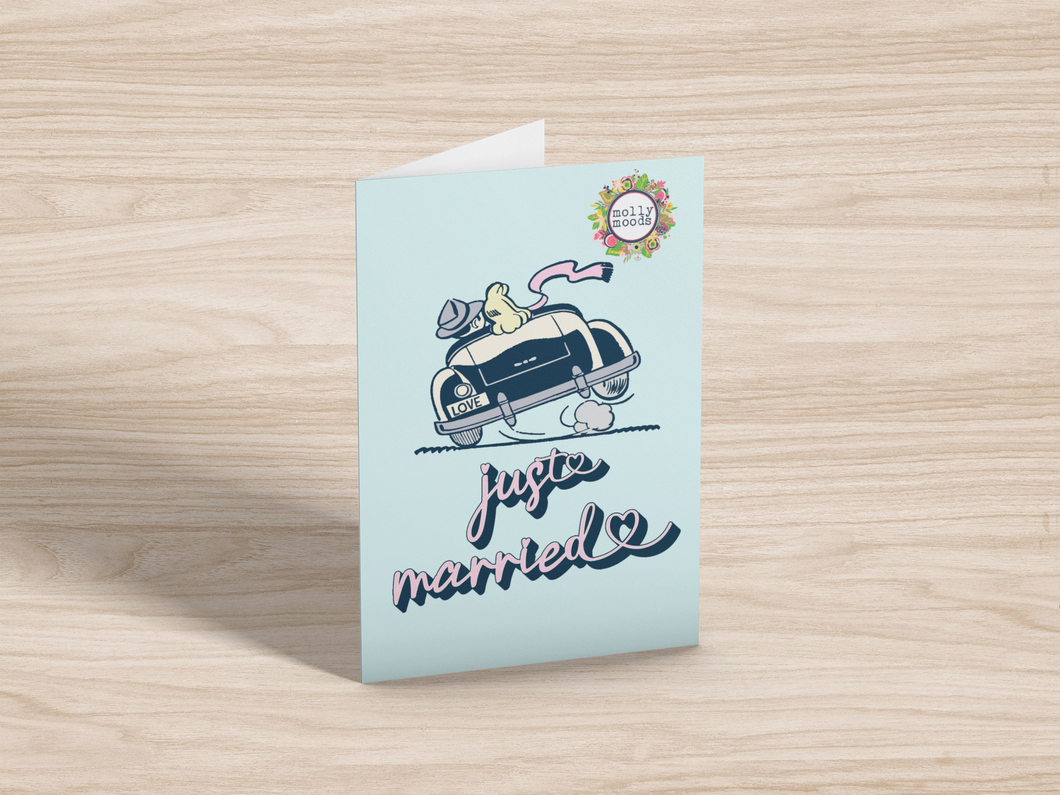 Just Married Vintage Car Couple Greeting Card Printable Digital Download