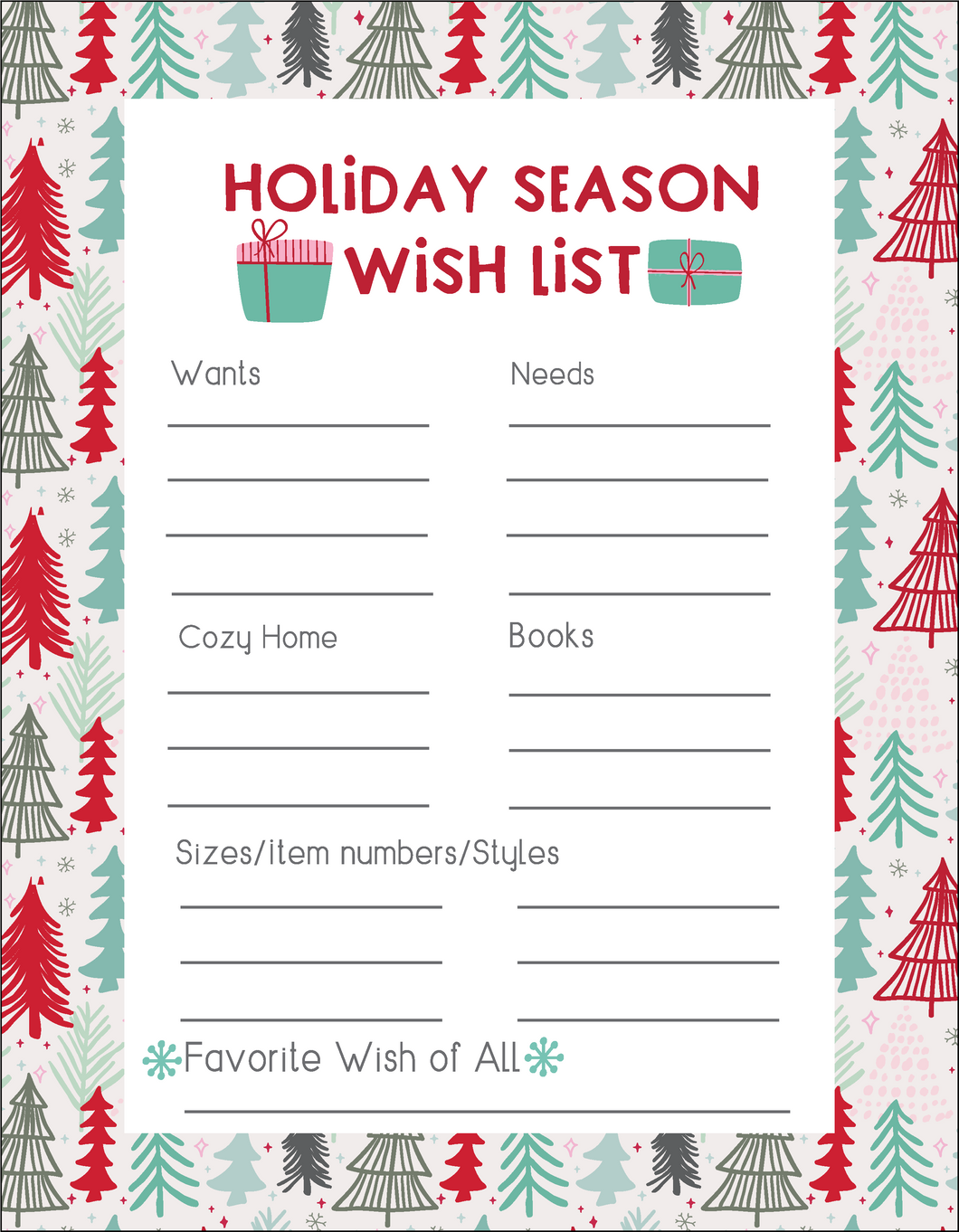 Holiday Wish List FREEBIE Printable