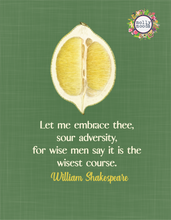 Load image into Gallery viewer, William Shakespeare Sour Adversity Quotation  With Lemon Digital Download Printable Wall Art
