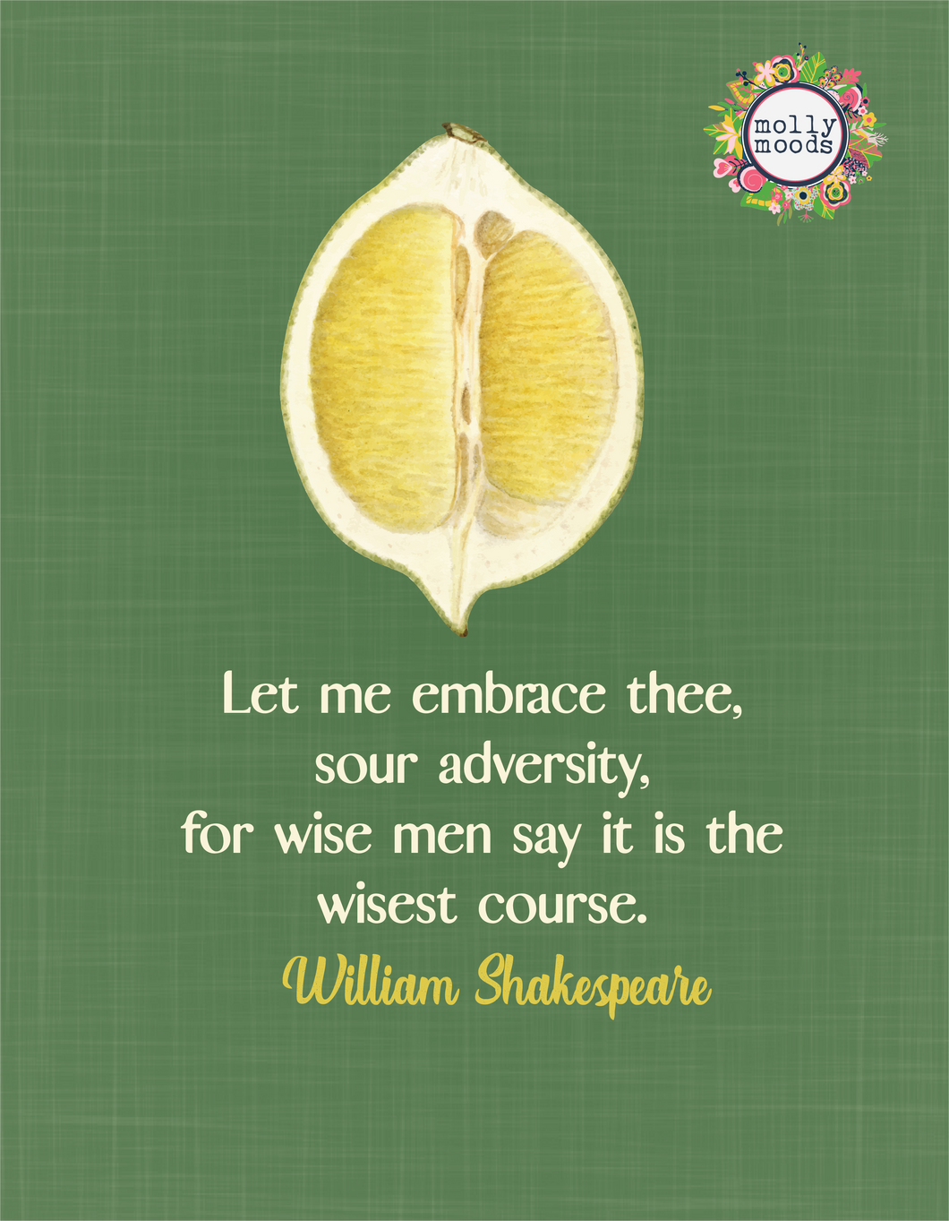 William Shakespeare Sour Adversity Quotation  With Lemon Digital Download Printable Wall Art