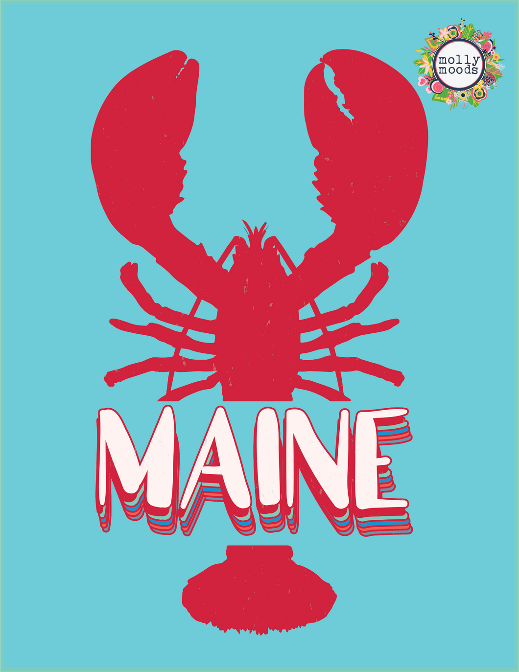 Maine Lobster In Bold Letters 8.5 x11 Printable Wall Art, Digital Download