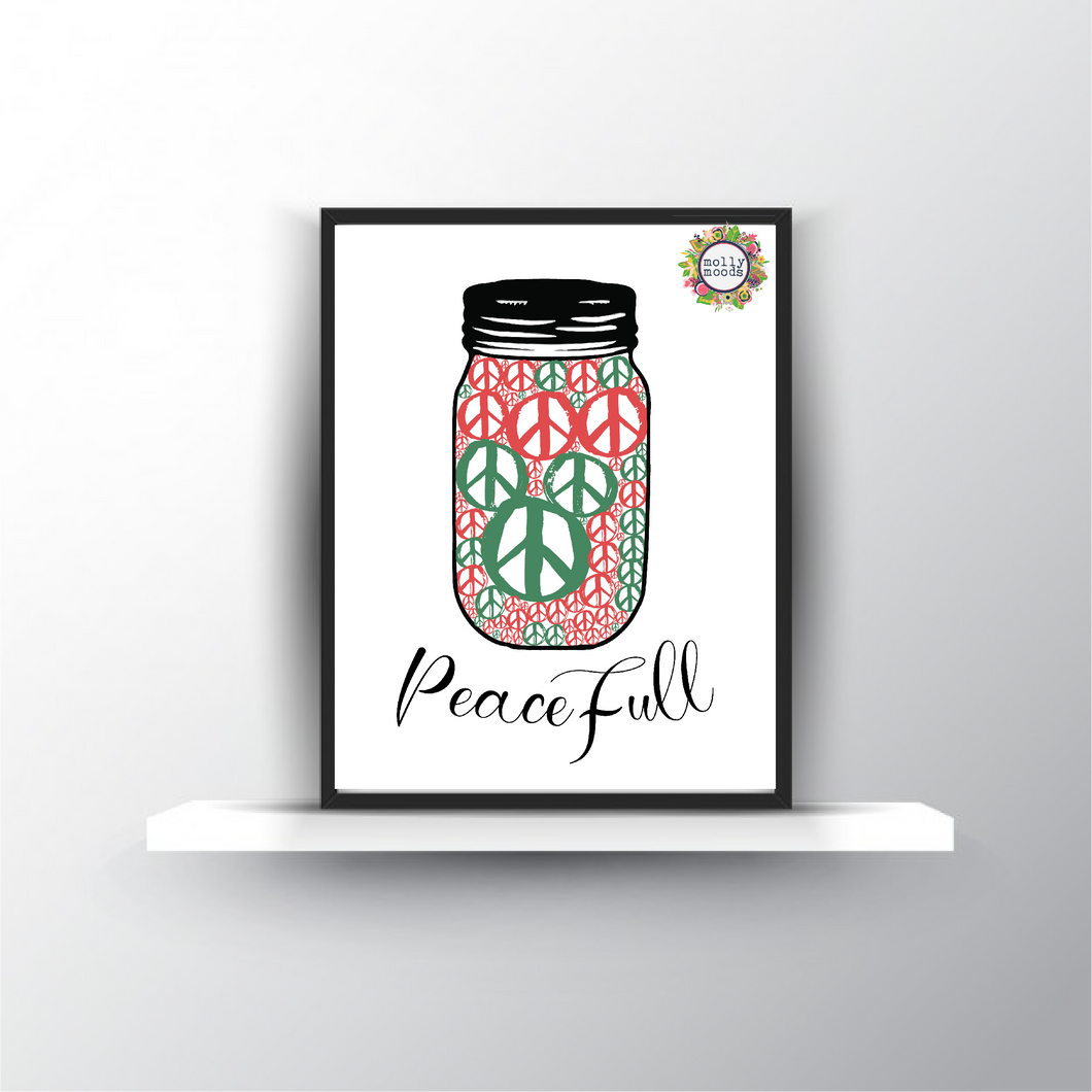 Peace-Full Mason Jar Holiday Wall Art Printable Digital Download Christmas Gift