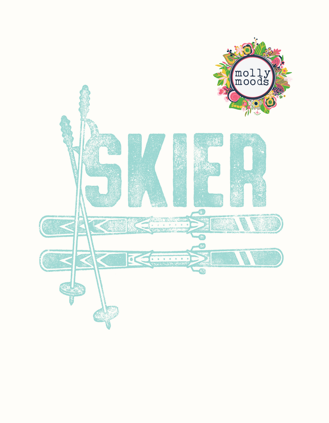 Vintage Skier Text Printable Wall Art, Digital Download