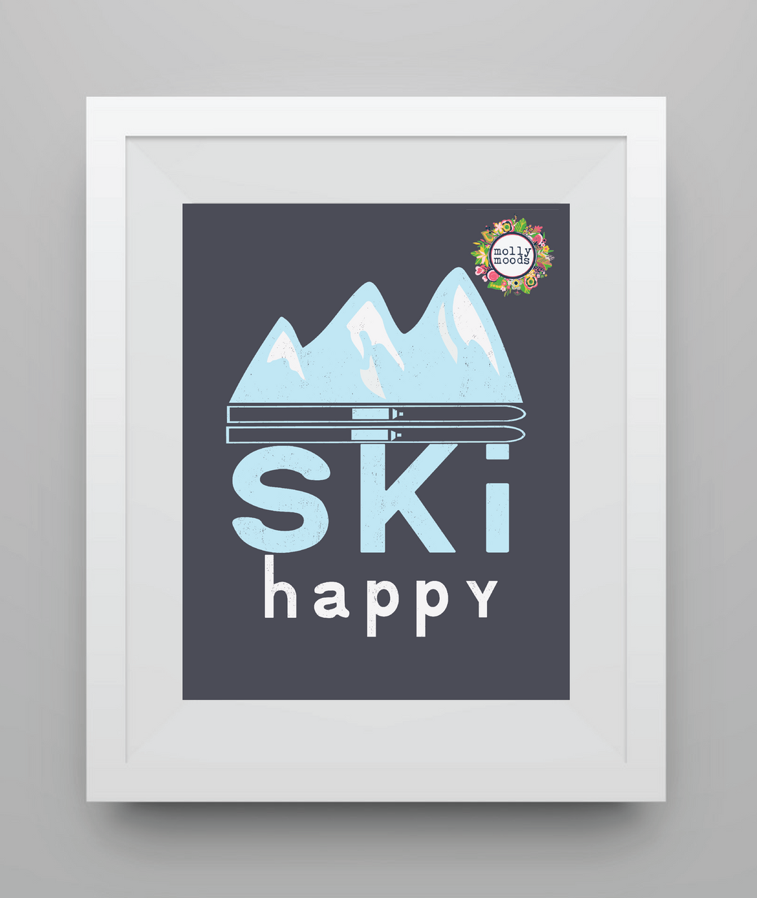 Ski Happy Mountain Printable Digital Download for Skiers Chalet Wall Decor Ski Gift