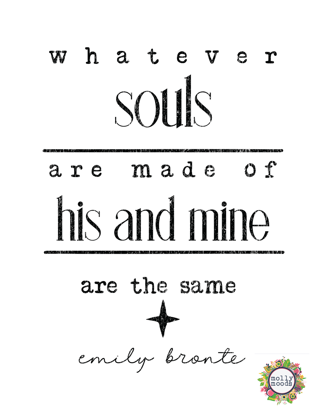 Souls Bronte Quote Printable Wall Art Freebie Digital Download for Valentine,Wedding, Anniversary