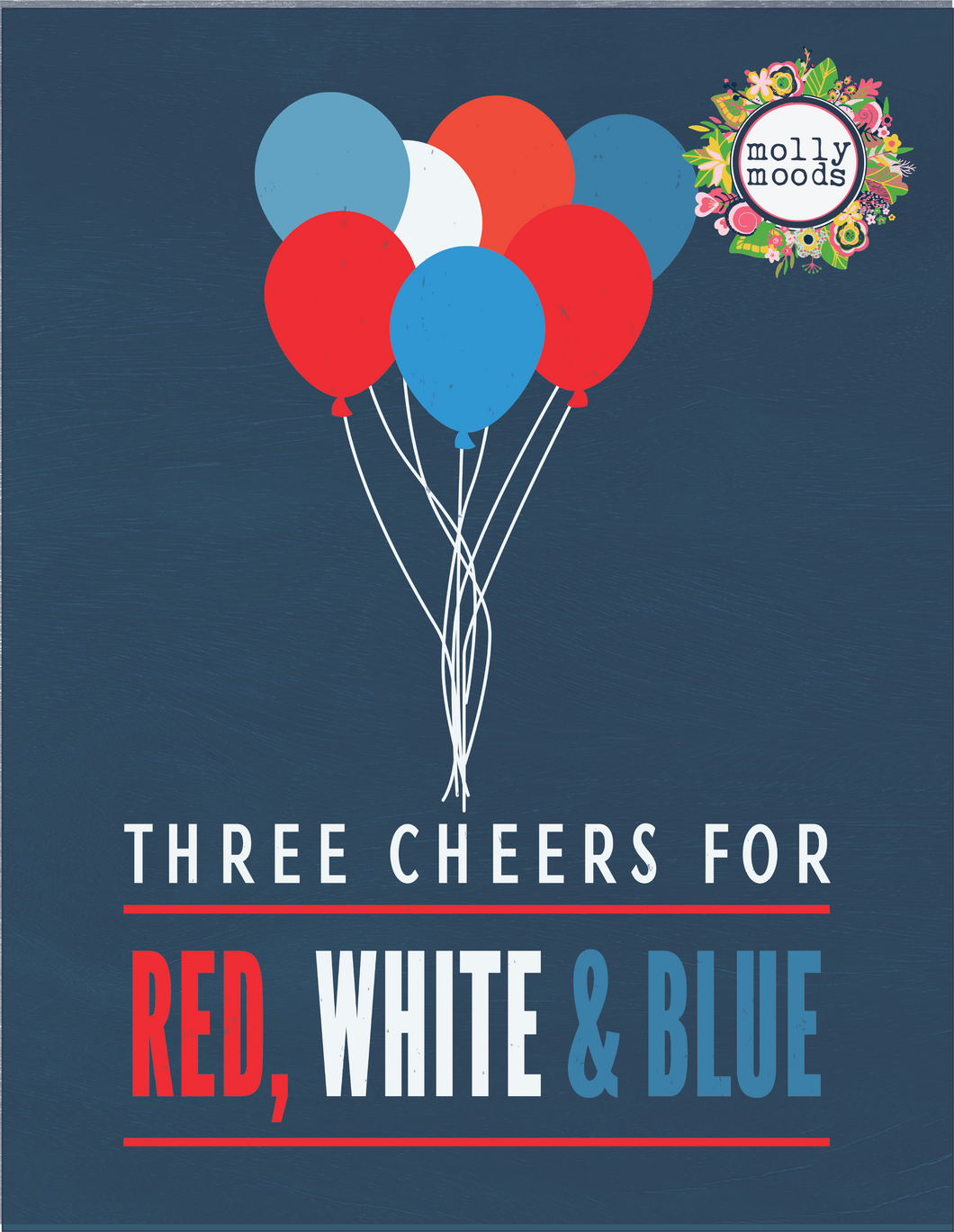 Three Cheers for the Red, White & Blue Printable Wall Art, Digital Download