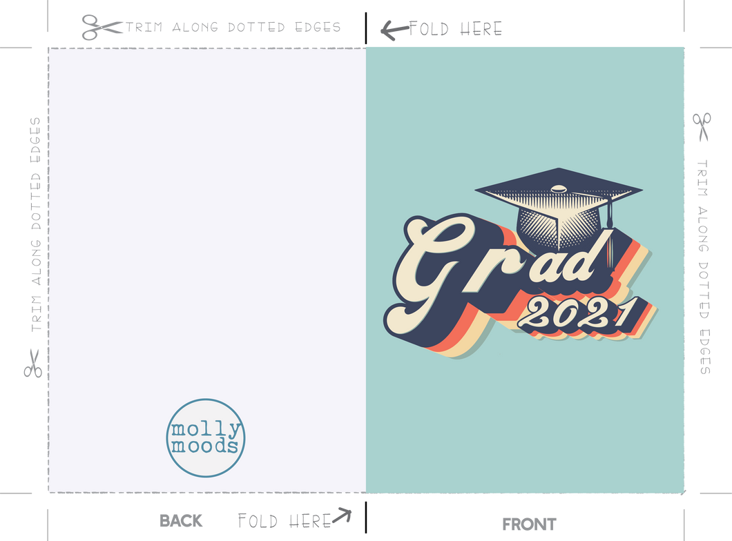 Vintage Grad Greeting Card for 2021 Graduates Printable Card Digital Download