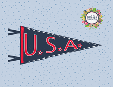 Load image into Gallery viewer, Vintage U.S.A. Pennant Printable Wall Art Digital Download Patriotic, Red White and Blue
