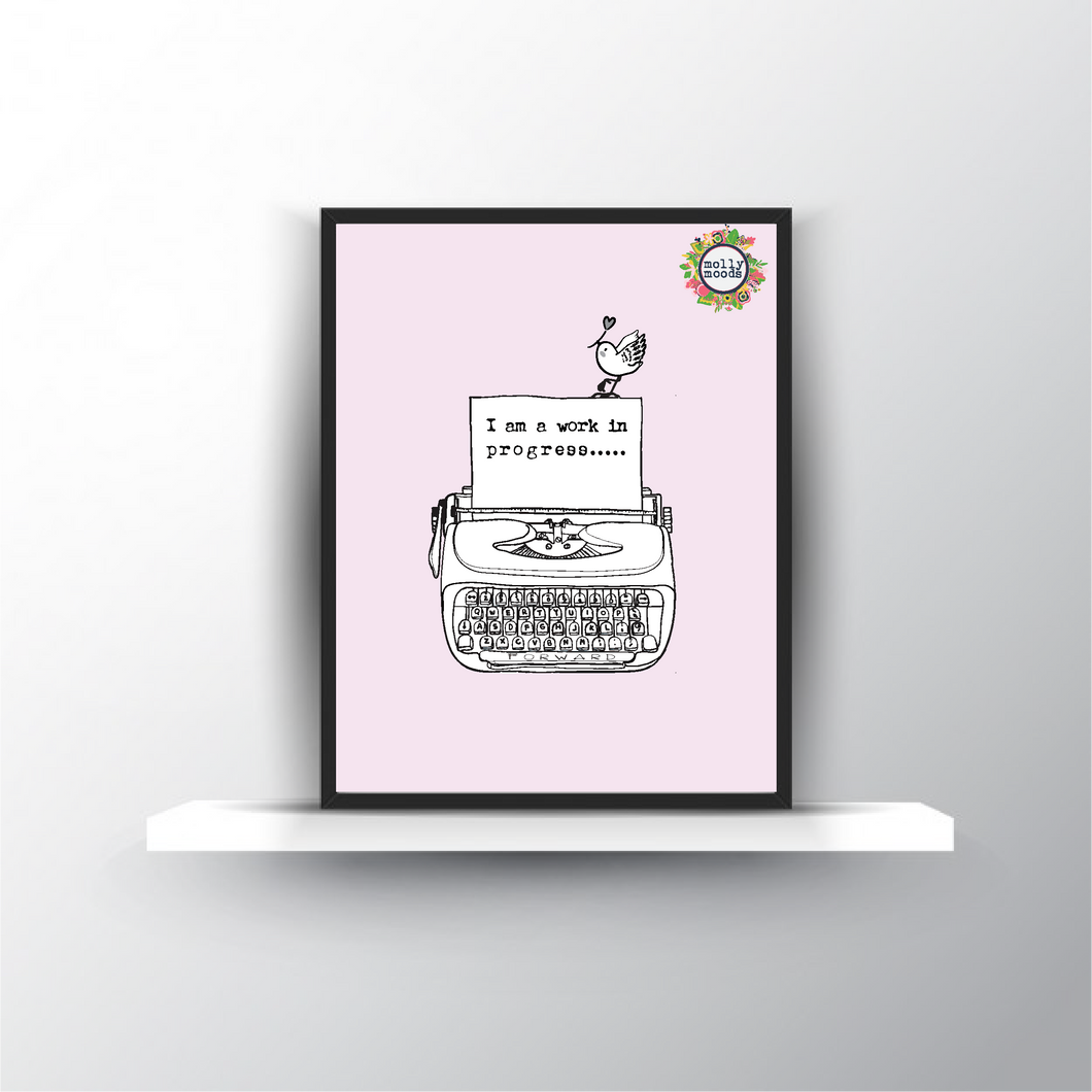 Work In Progress Typewriter Printable Digital Download Wall Art Office Decor Gift for Writer